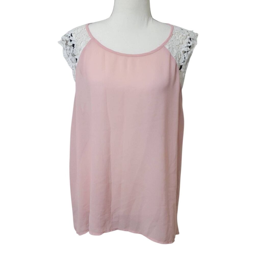 No Boundaries Sz XXL (19) Juniors Hi Low Sheer Top Blouse Crochet Lace Pink